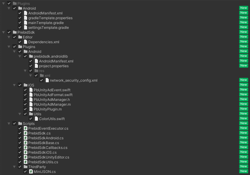 Unity project structure after importing Knorex Unity Plugin
